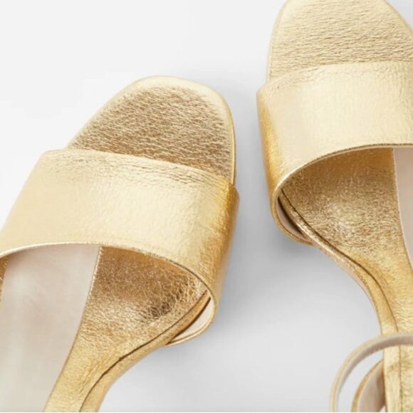 ZARA // ltd ed retro-chic block heel ankle strap faux leather gold - Picture 4 of 6